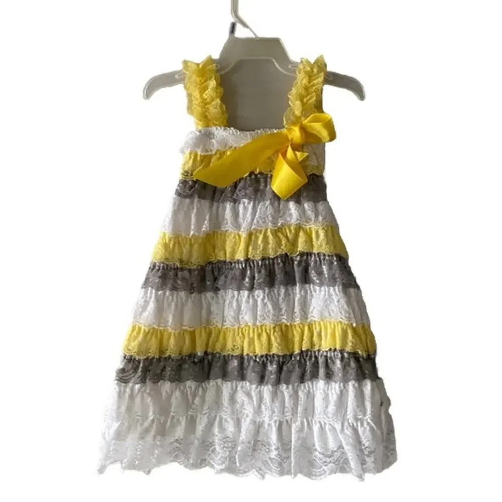 Baby Girl White, Yellow and Gray Lace Dress- Medium